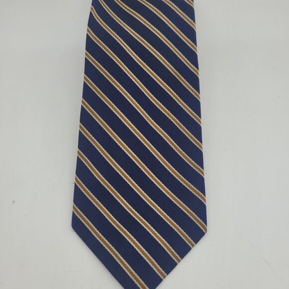 Lands' End Other - Land's End Mens Silk Repp Tie Navy Blue Gold stripe Old Money Academia Preppy
